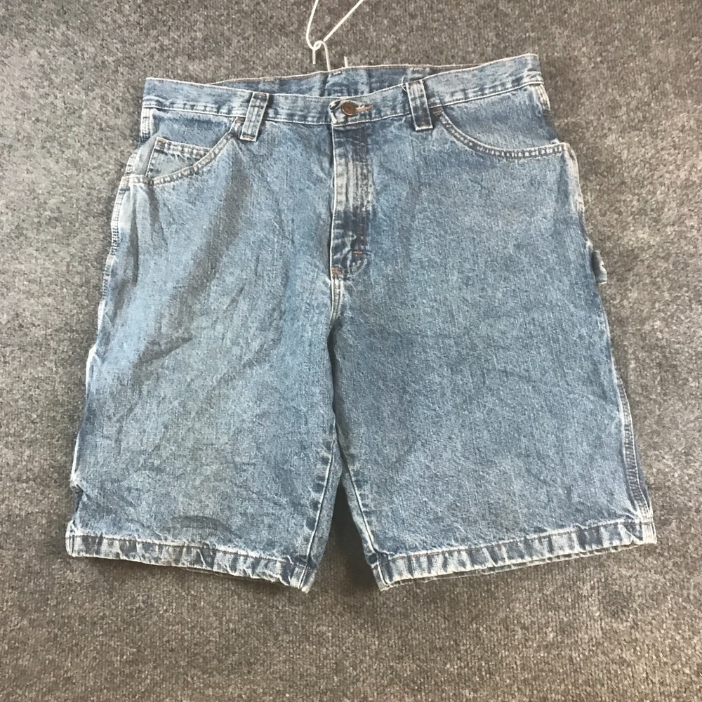 Wrangler Carpenter Shorts Men 36x11.5 Blue Denim Flat Front Hammer Loop Workwear